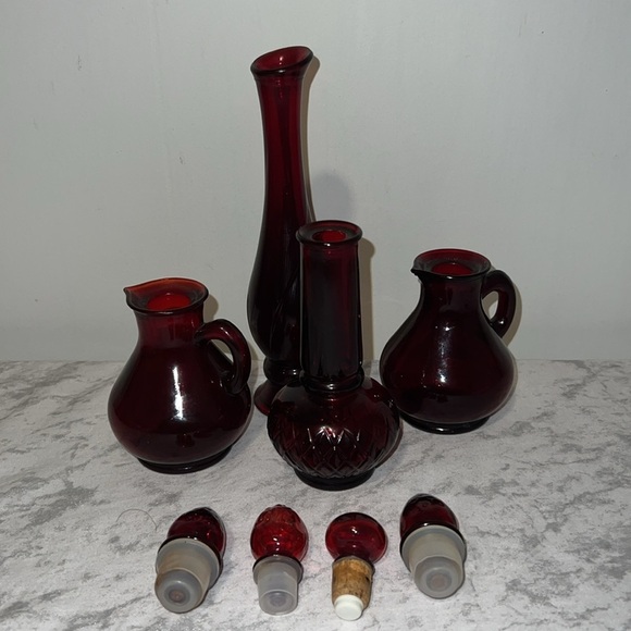 Vintage Empty 1970s Avon Ruby Red Decanters Set of 4 - Picture 2 of 5